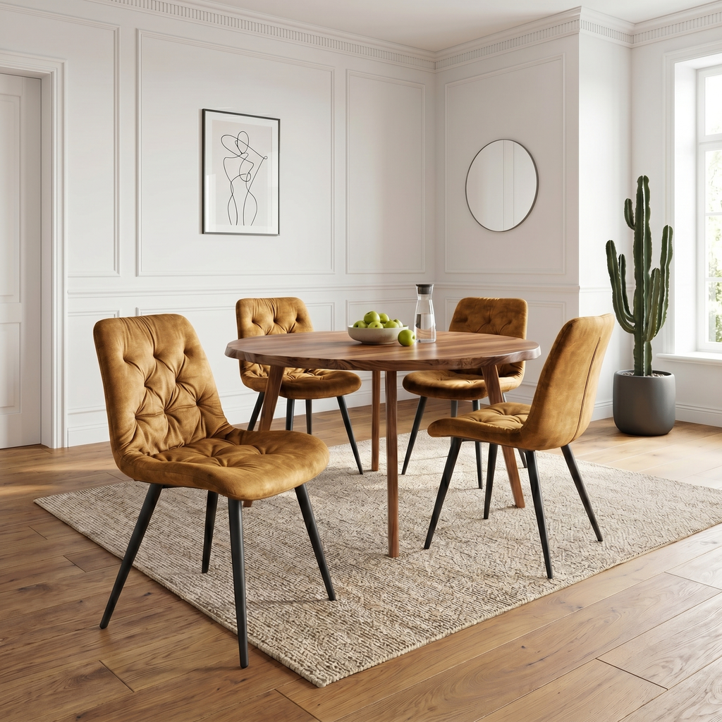 4 chaises velours jaune pieds métal noir - TUFF