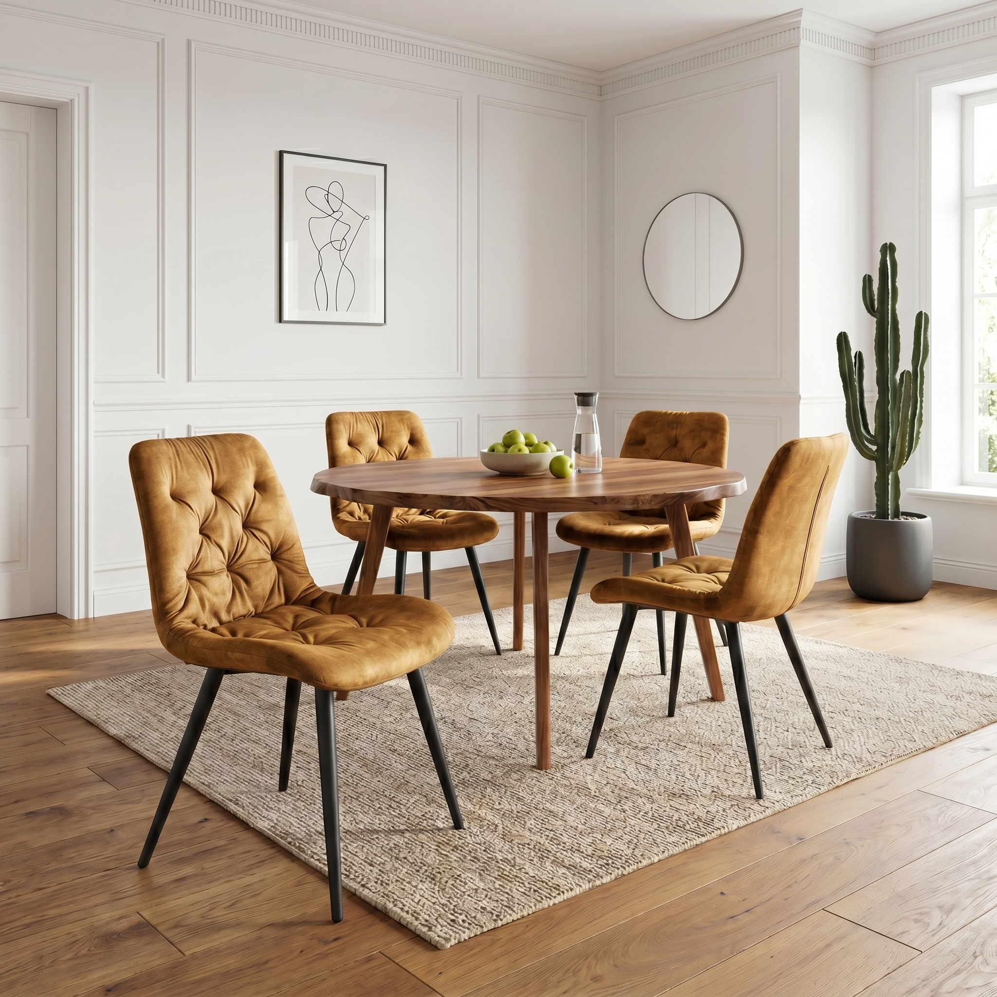 4 chaises velours jaune pieds métal noir - TUFF
