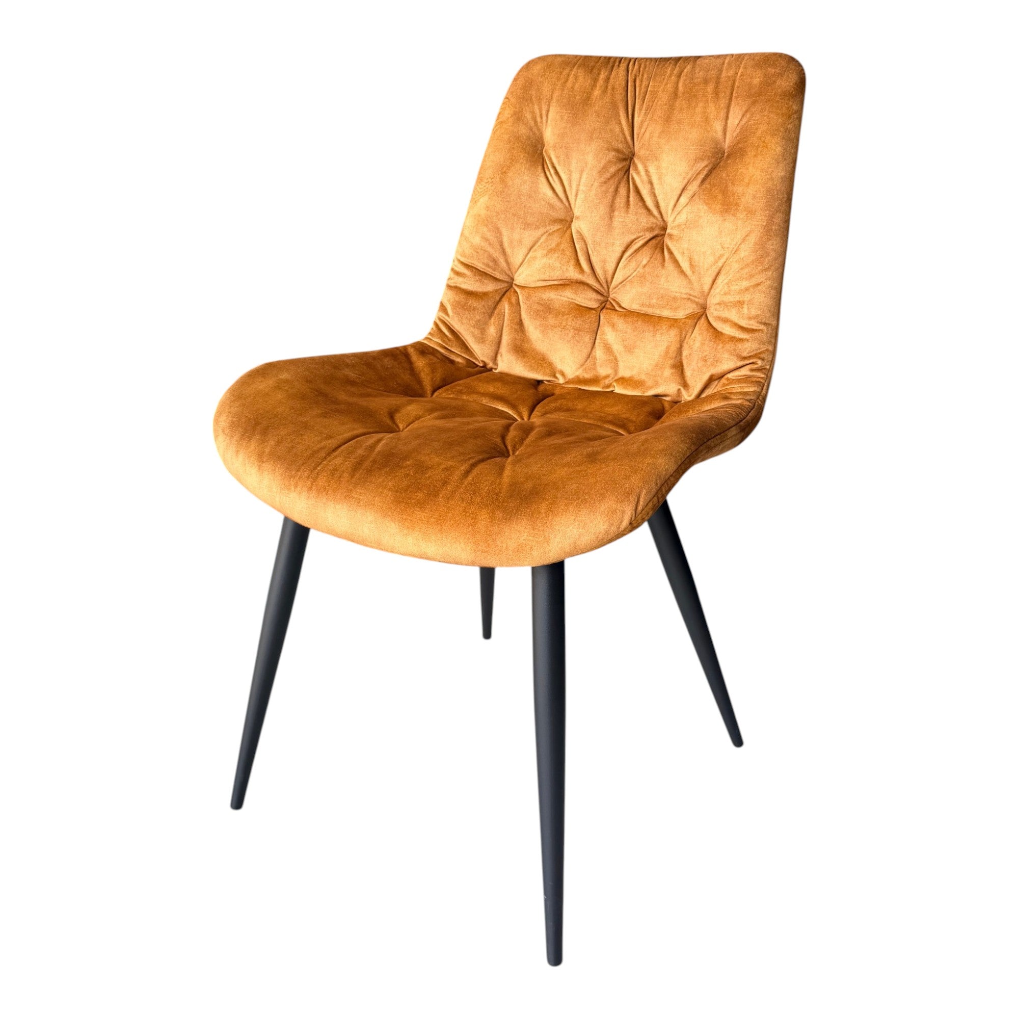 4 chaises velours jaune pieds métal noir - TUFF