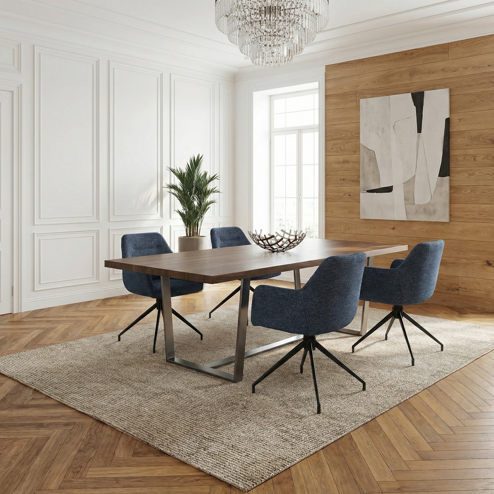2 chaises avec accoudoirs pivotantes tissu bleu - MORINI