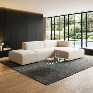 Canapé d'angle droit velours côtelé beige - BLOK 2
