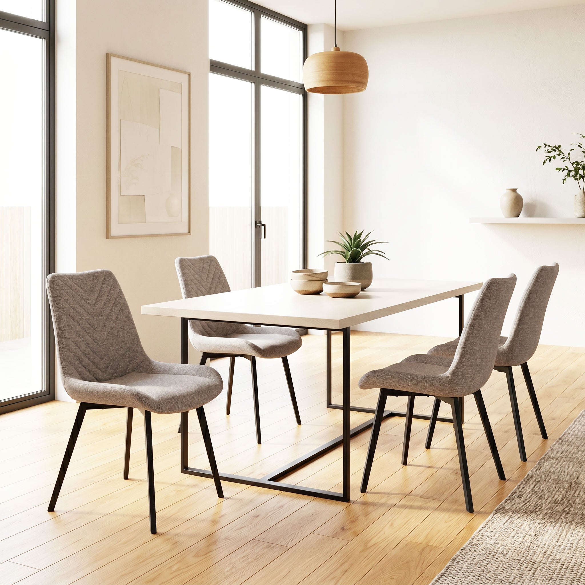 4 chaises tissu gris clair pieds métal noir - ANGUS