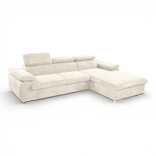 Canapé d'angle droit convertible tissu côtelé beige - KOST