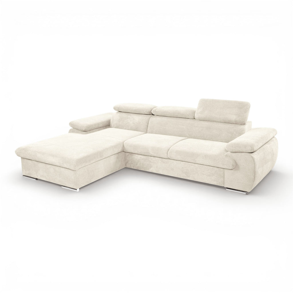 Canapé d'angle gauche tissu côtelé beige - KOST