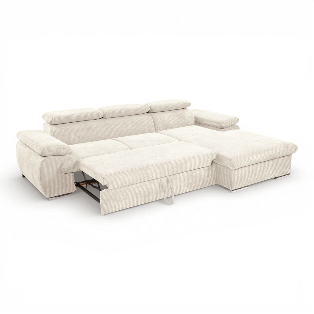 Canapé d'angle droit tissu côtelé beige - KOST