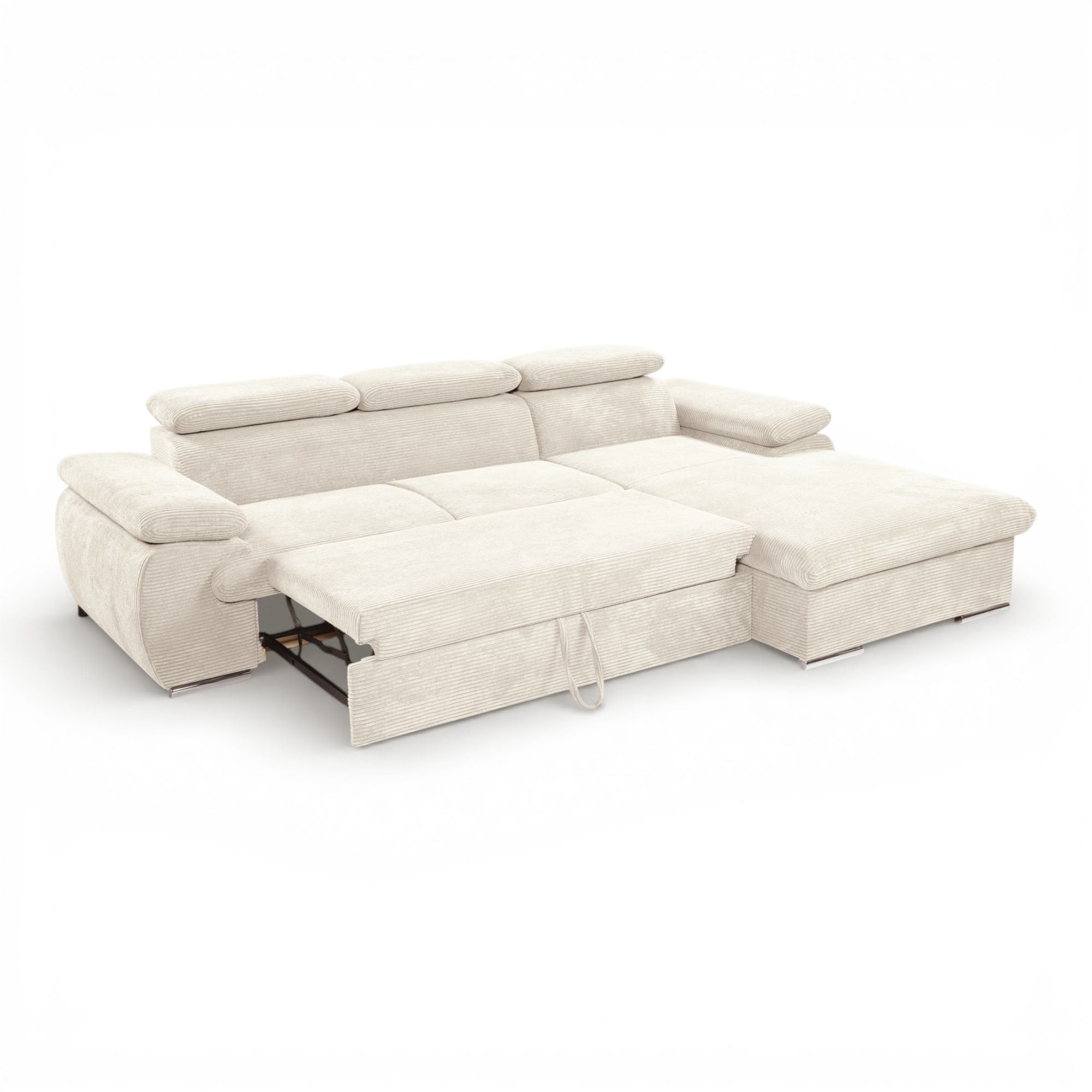 Canapé d'angle droit tissu côtelé beige - KOST