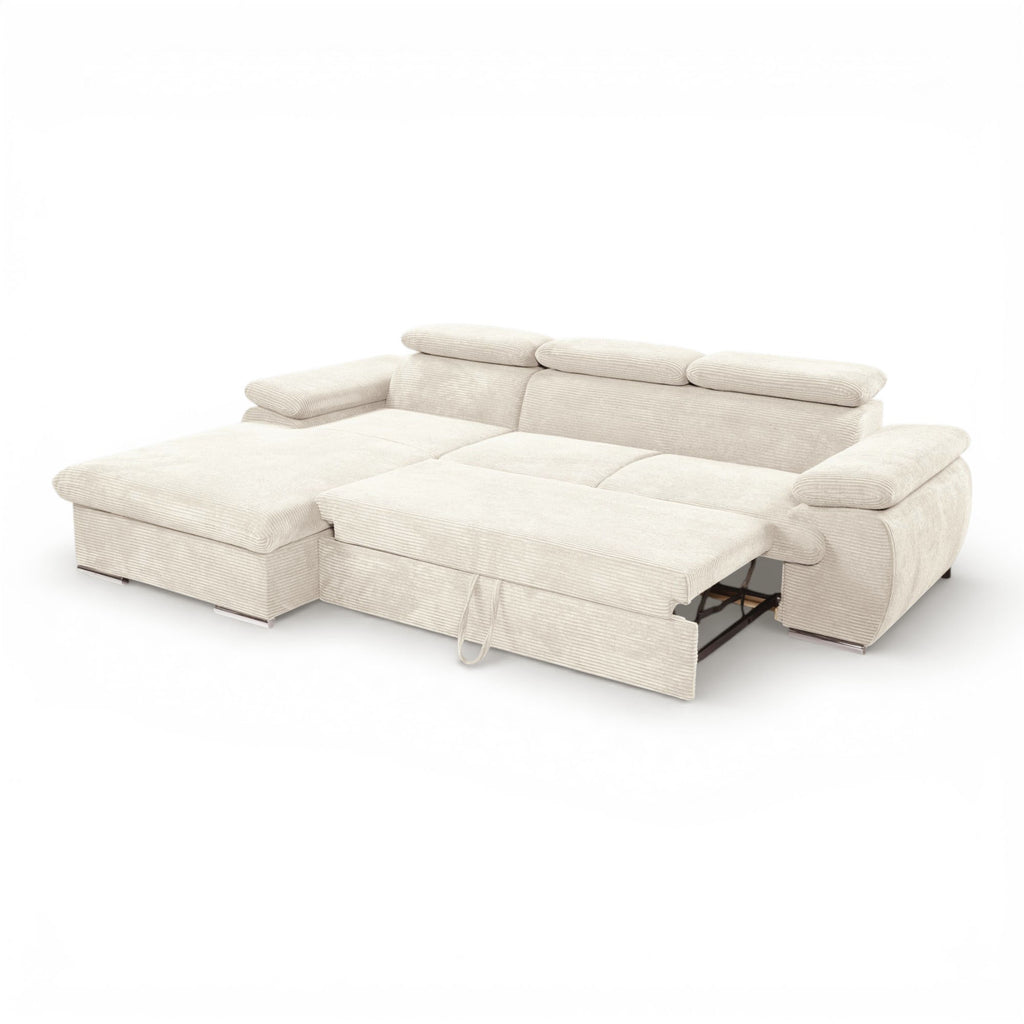 Canapé d'angle gauche tissu côtelé beige - KOST