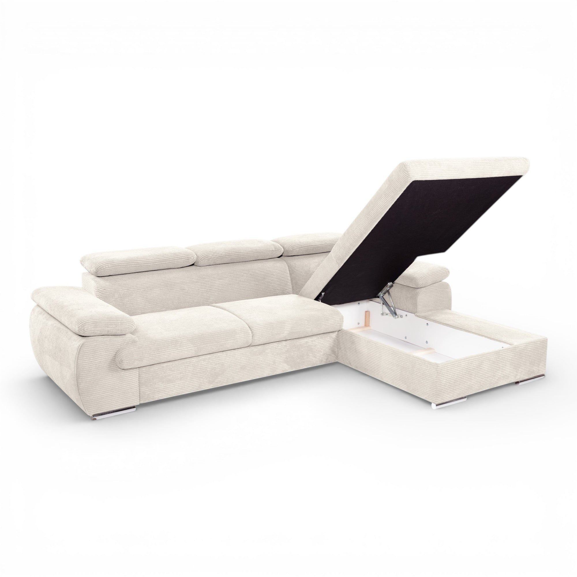 Canapé d'angle droit tissu côtelé beige - KOST
