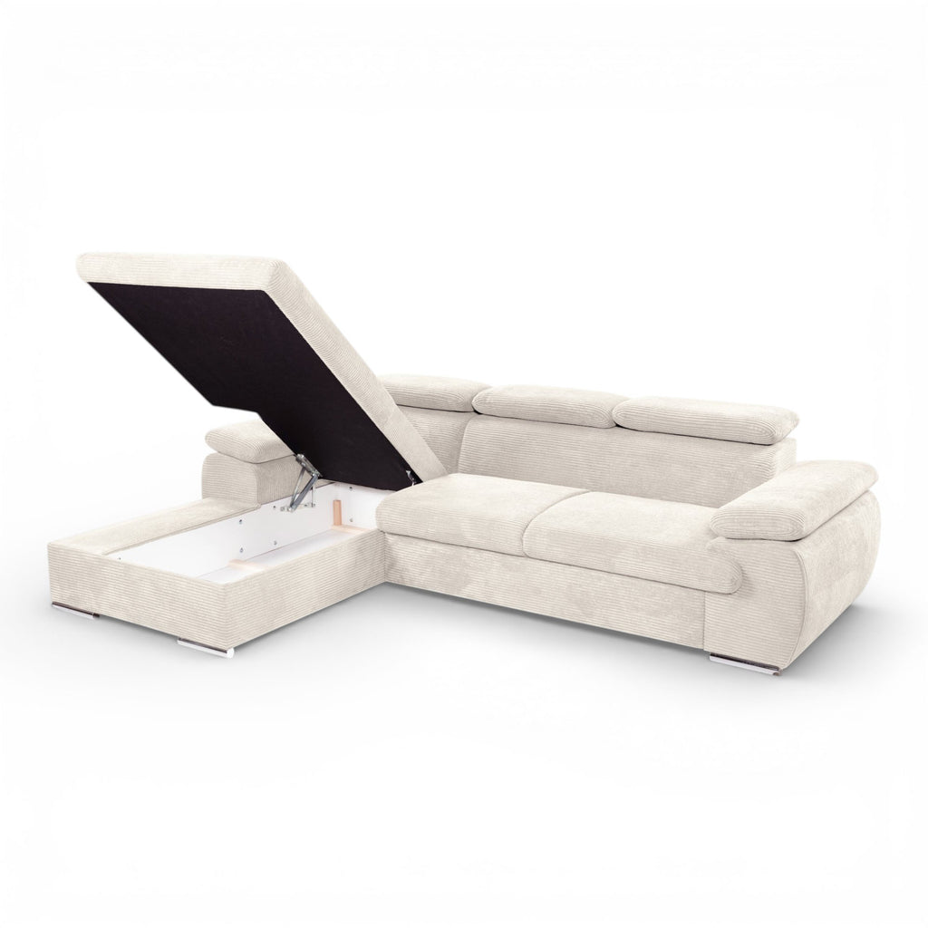 Canapé d'angle gauche tissu côtelé beige - KOST