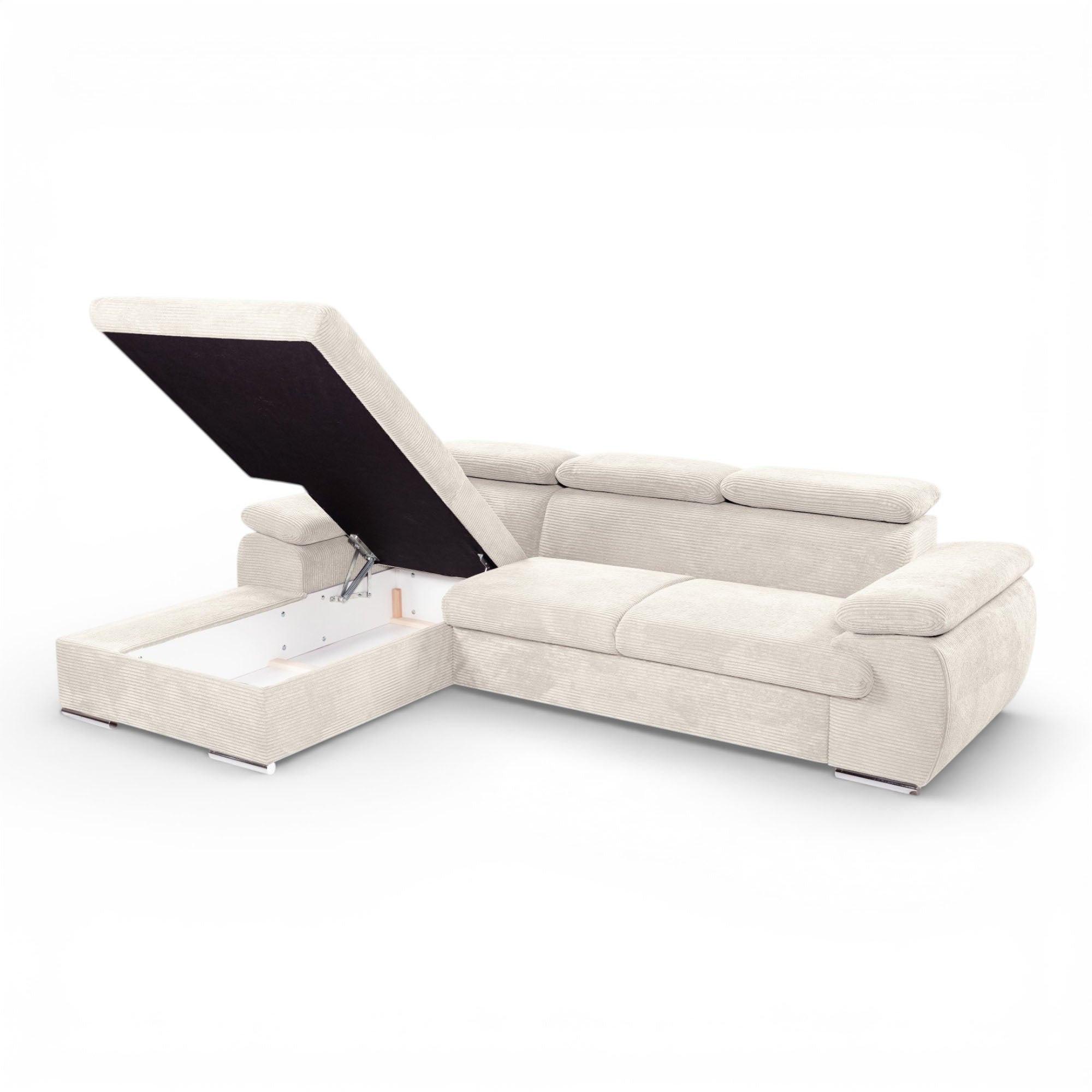 Canapé d'angle gauche tissu côtelé beige - KOST