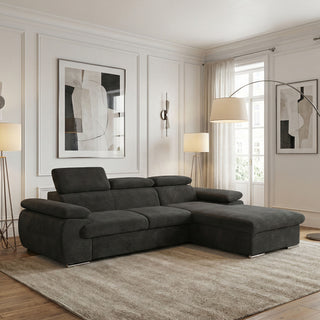 Canapé d'angle droit convertible tissu côtelé gris foncé - KOST