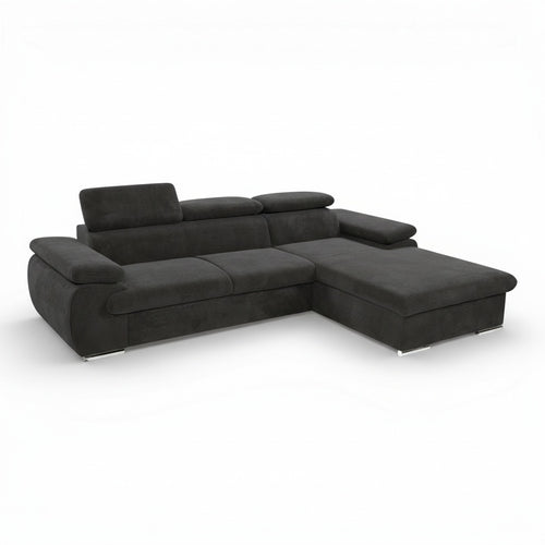 Canapé d'angle droit convertible tissu côtelé gris foncé - KOST