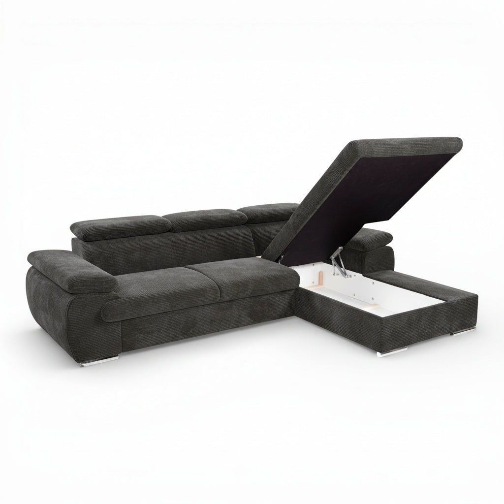 Canapé d'angle droit tissu côtelé gris foncé - KOST