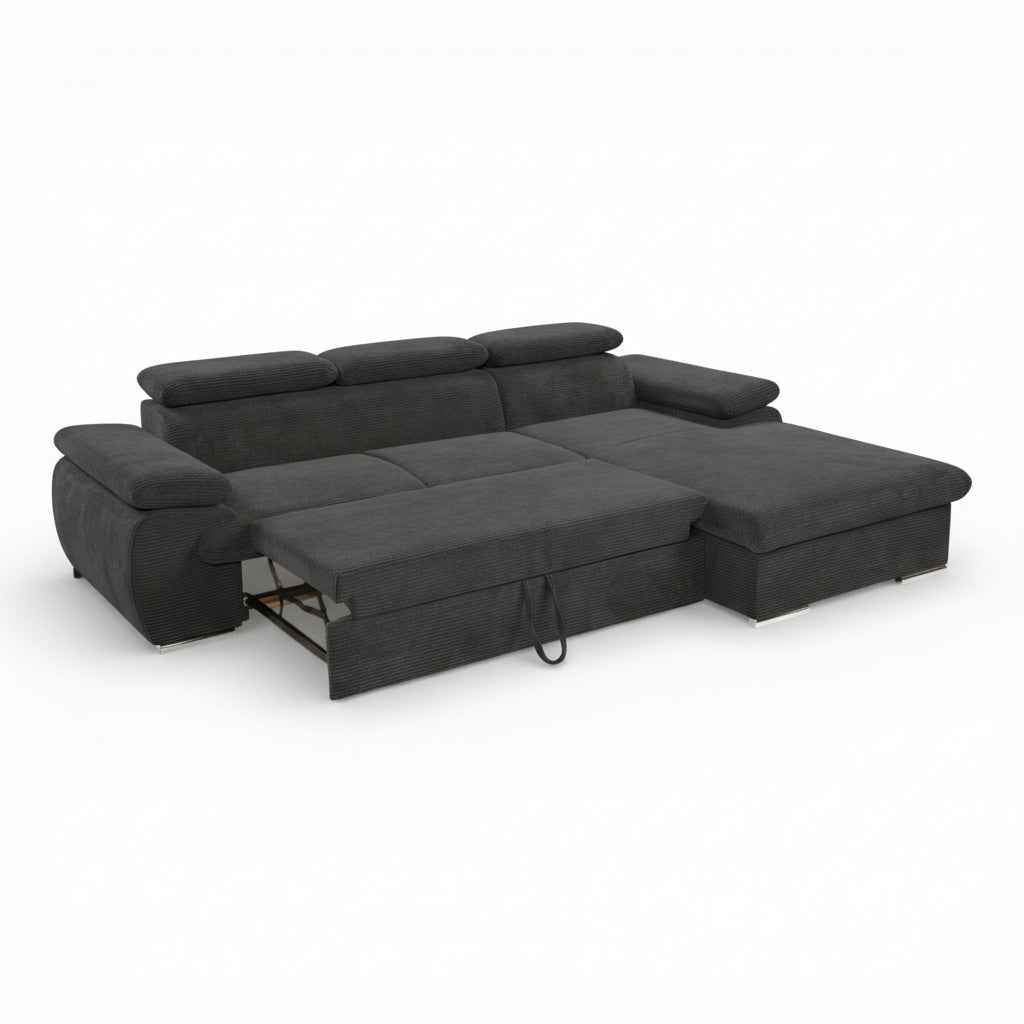 Canapé d'angle droit tissu côtelé gris foncé - KOST