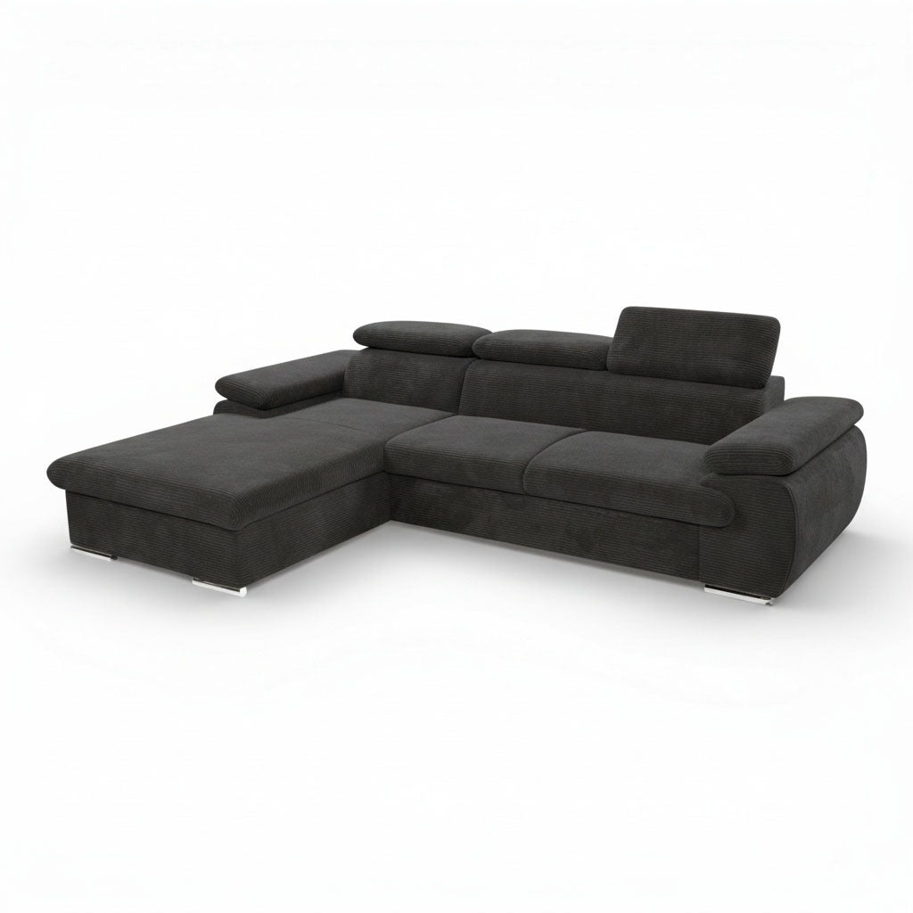 Canapé d'angle gauche tissu côtelé gris foncé - KOST