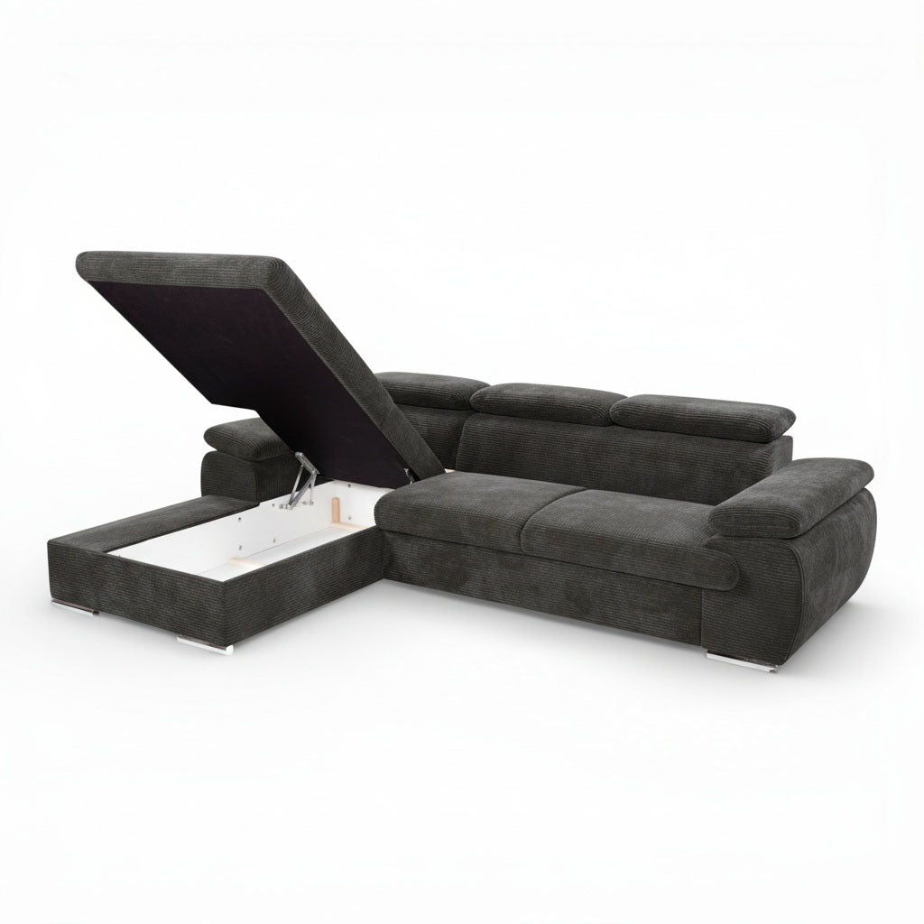 Canapé d'angle gauche tissu côtelé gris foncé - KOST
