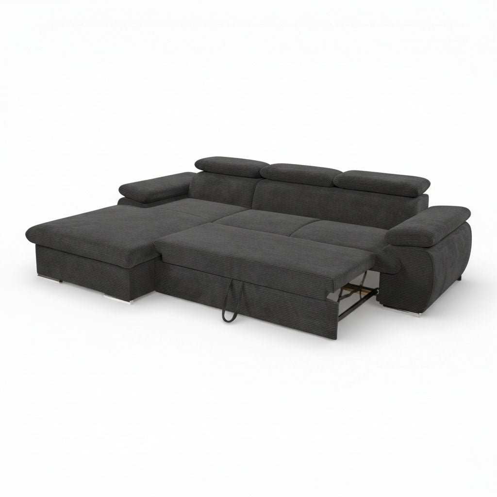 Canapé d'angle gauche tissu côtelé gris foncé - KOST