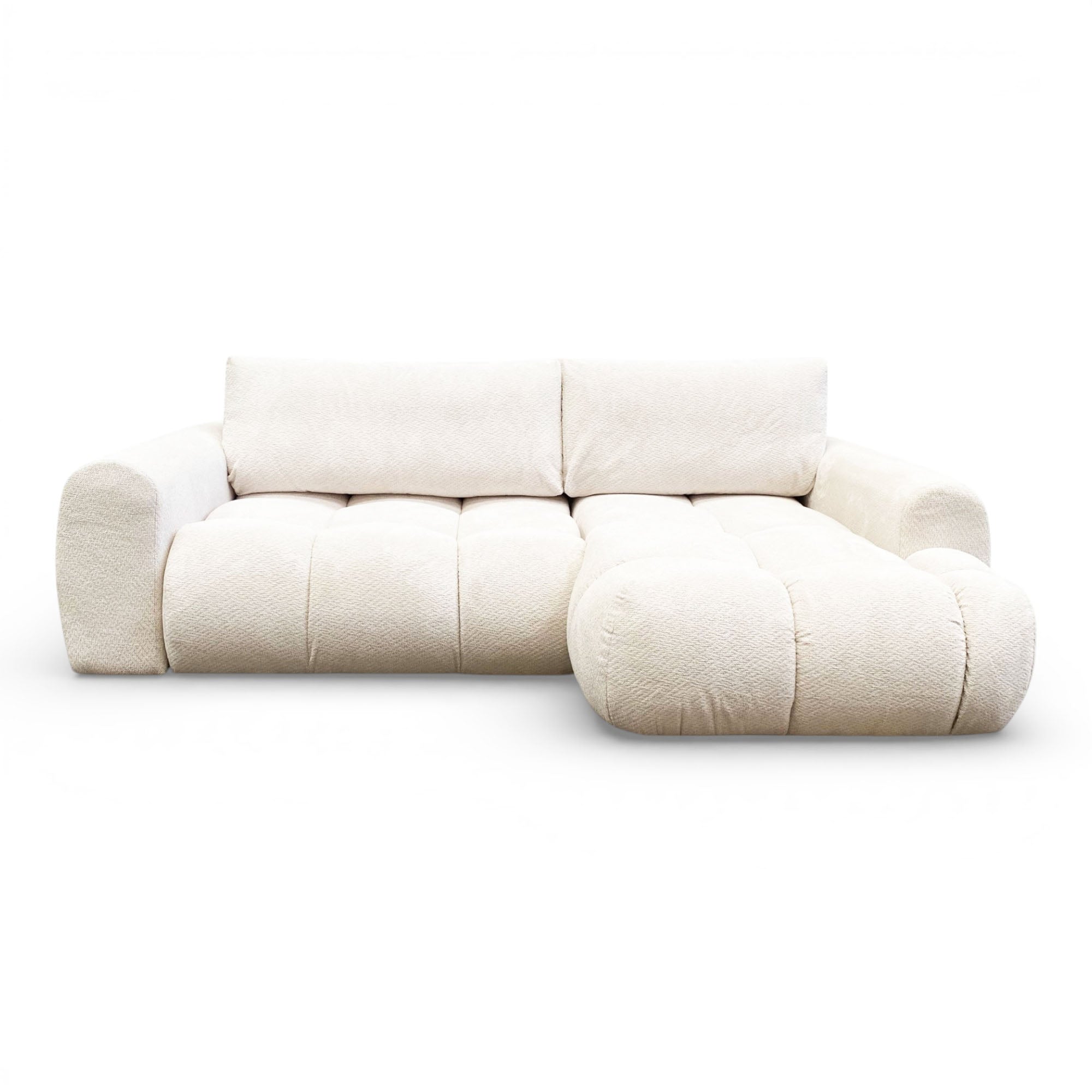 Canapé d'angle fixe tissu beige coté droit - OMBO