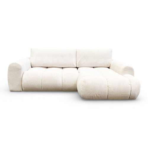Canapé d'angle fixe tissu beige coté droit - OMBO