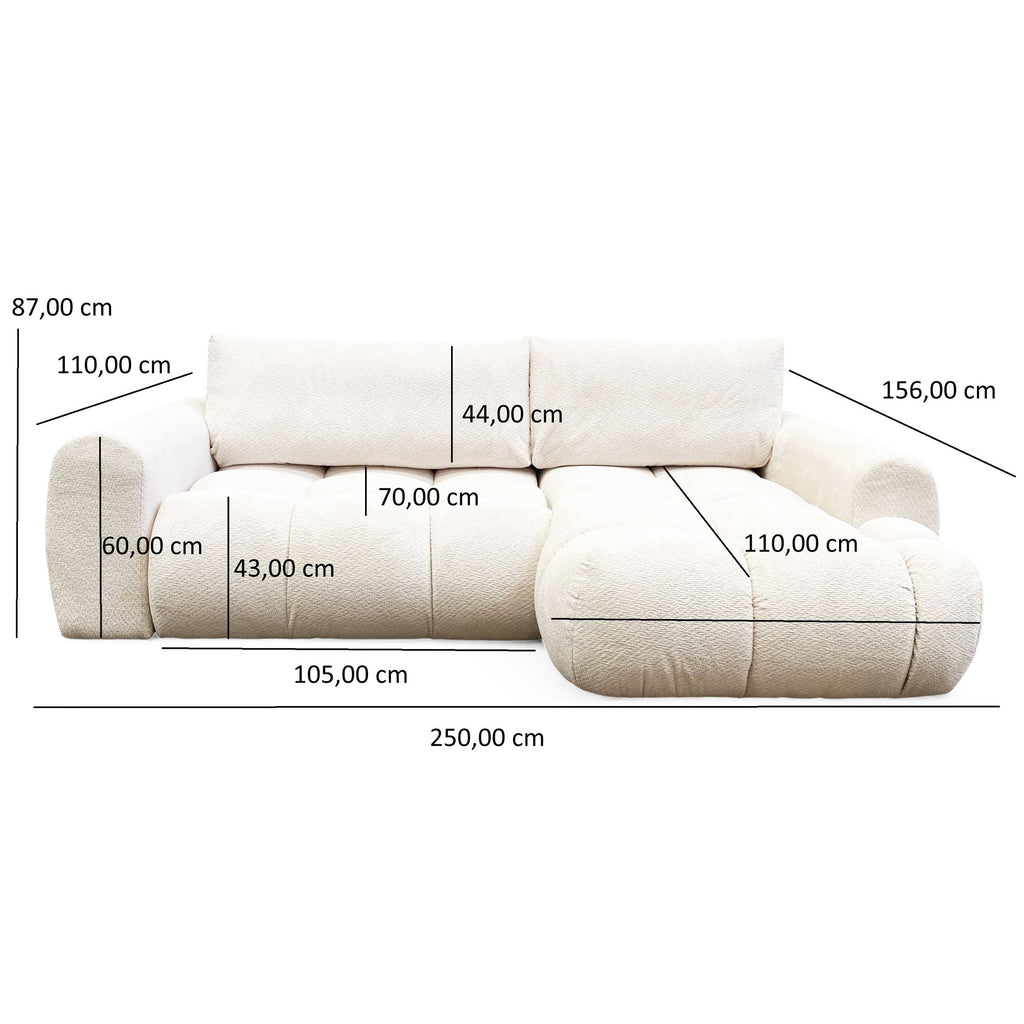 Canapé d'angle fixe tissu beige coté droit - OMBO