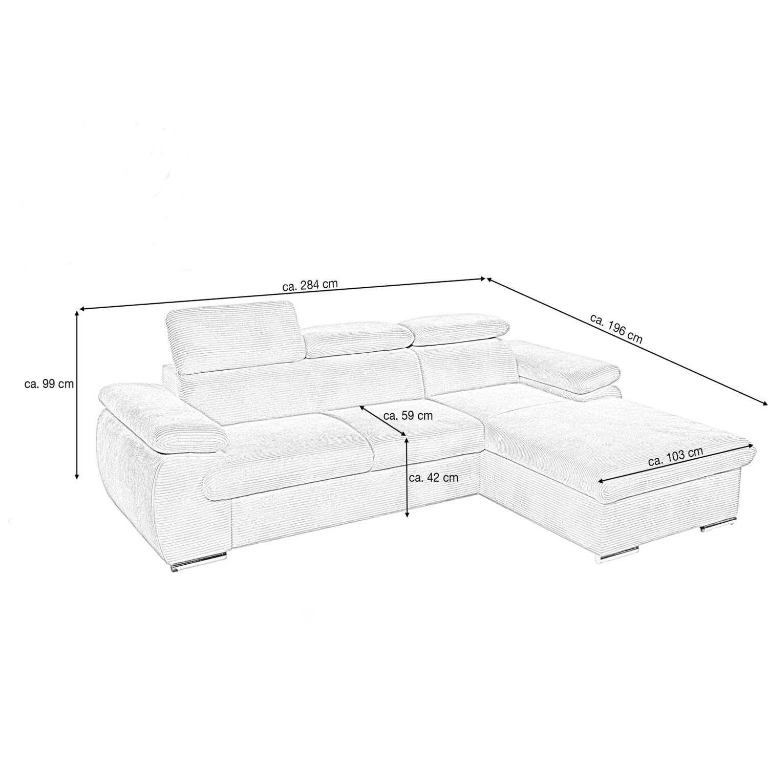 Canapé d'angle droit tissu côtelé gris foncé - KOST