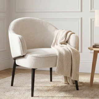 Fauteuil en tissu beige avec pieds en métal noir - ZOE