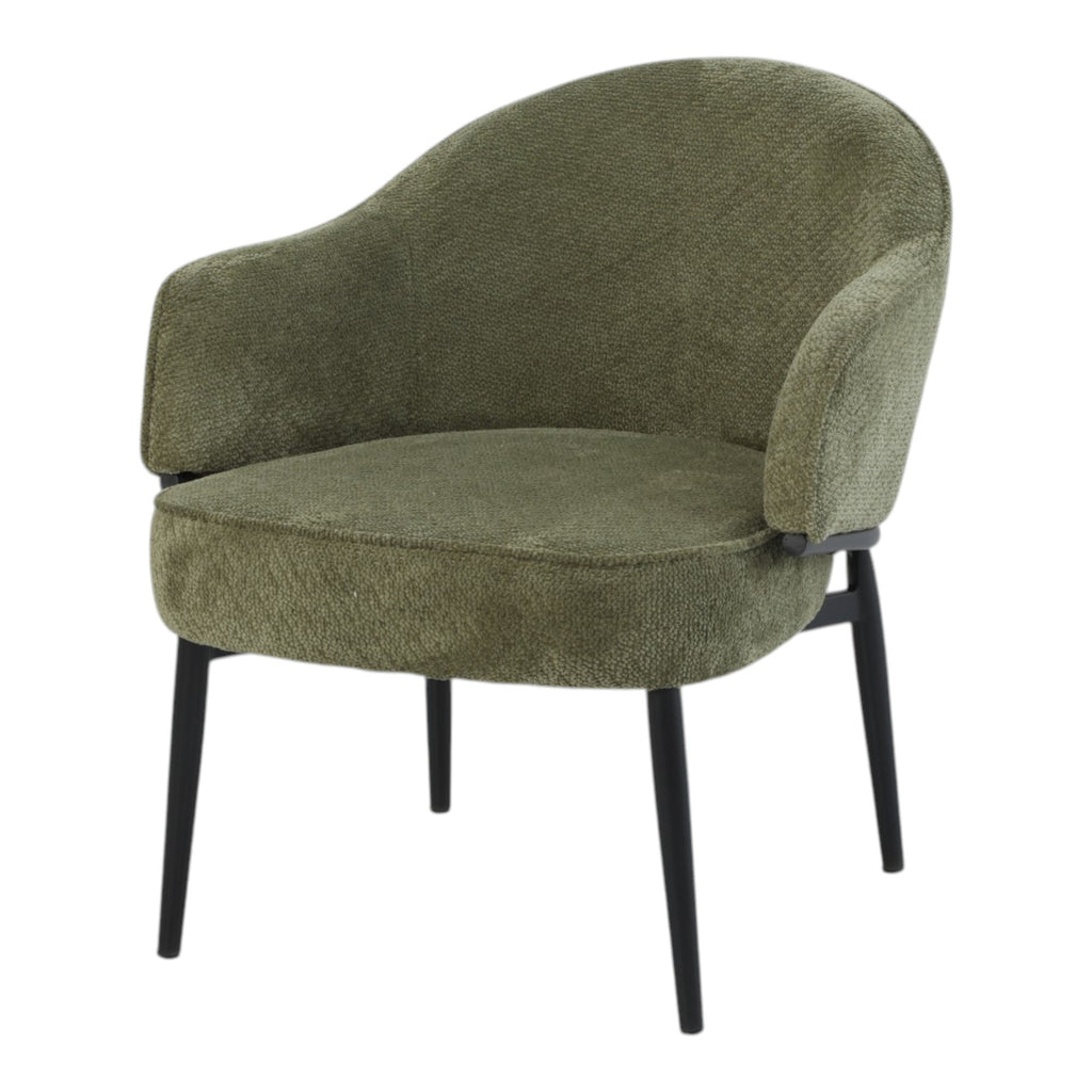 Fauteuil en tissu vert avec pieds en métal noir - ZOE