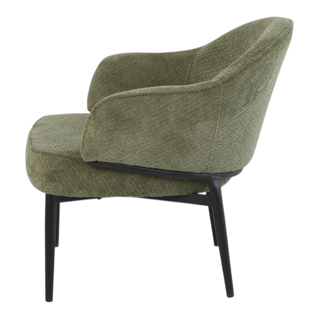 Fauteuil en tissu vert avec pieds en métal noir - ZOE