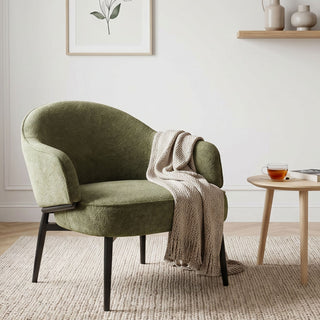 Fauteuil en tissu vert avec pieds en métal noir - ZOE