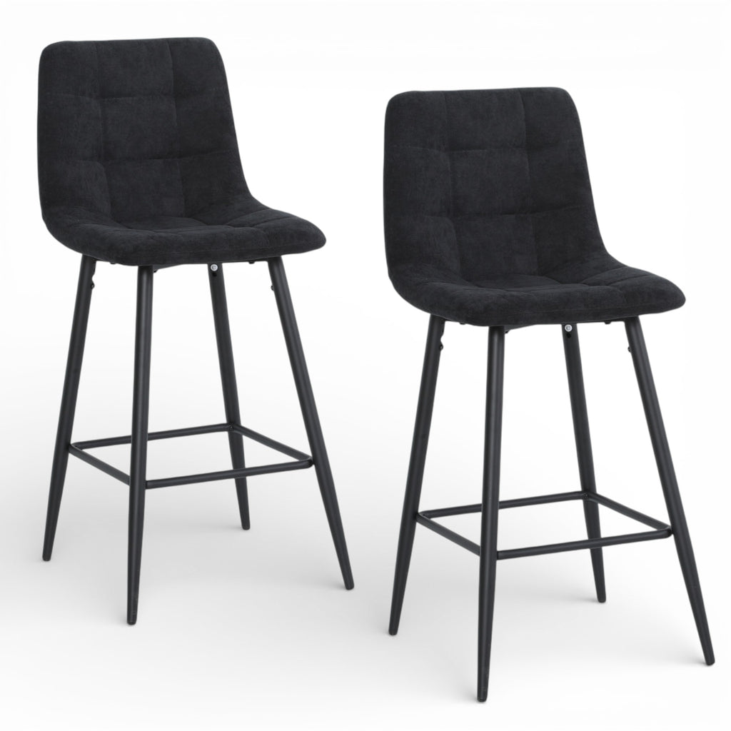 2 chaises hautes / tabourets H65 cm tissu NOIR - MALOY