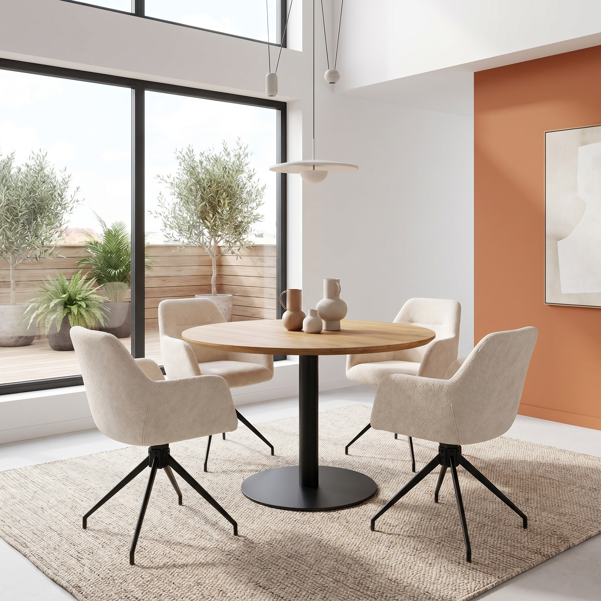 2 chaises avec accoudoirs pivotantes tissu beige / écru  - MORINI