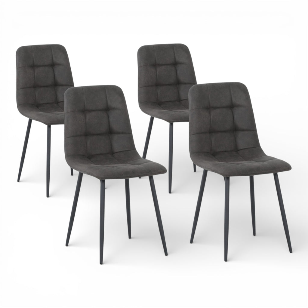 4 chaises tissu anthracite cowboy pieds métal noir - CLEO