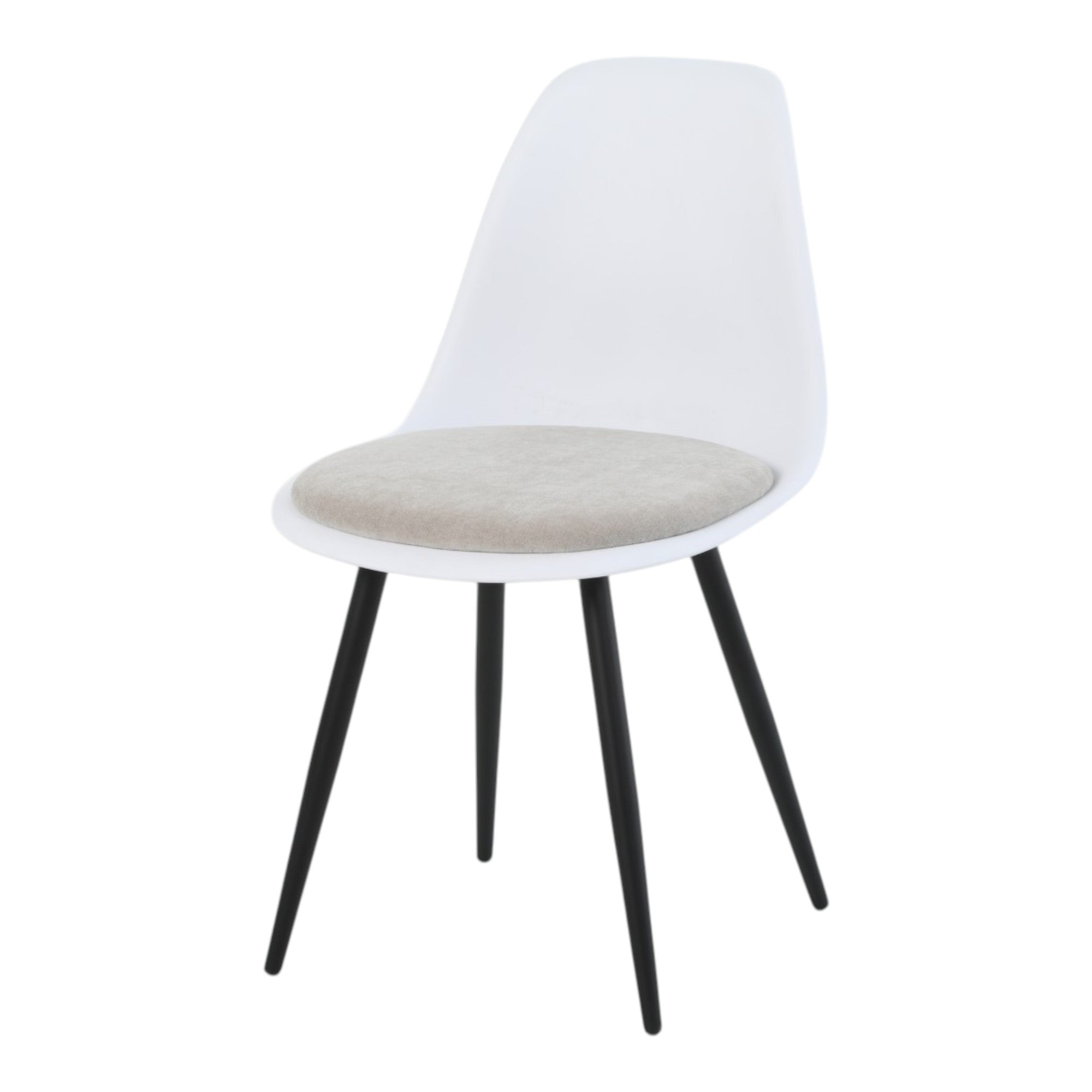 4 chaises coloris blanc assise tissu beige pieds métal noir - ALICE