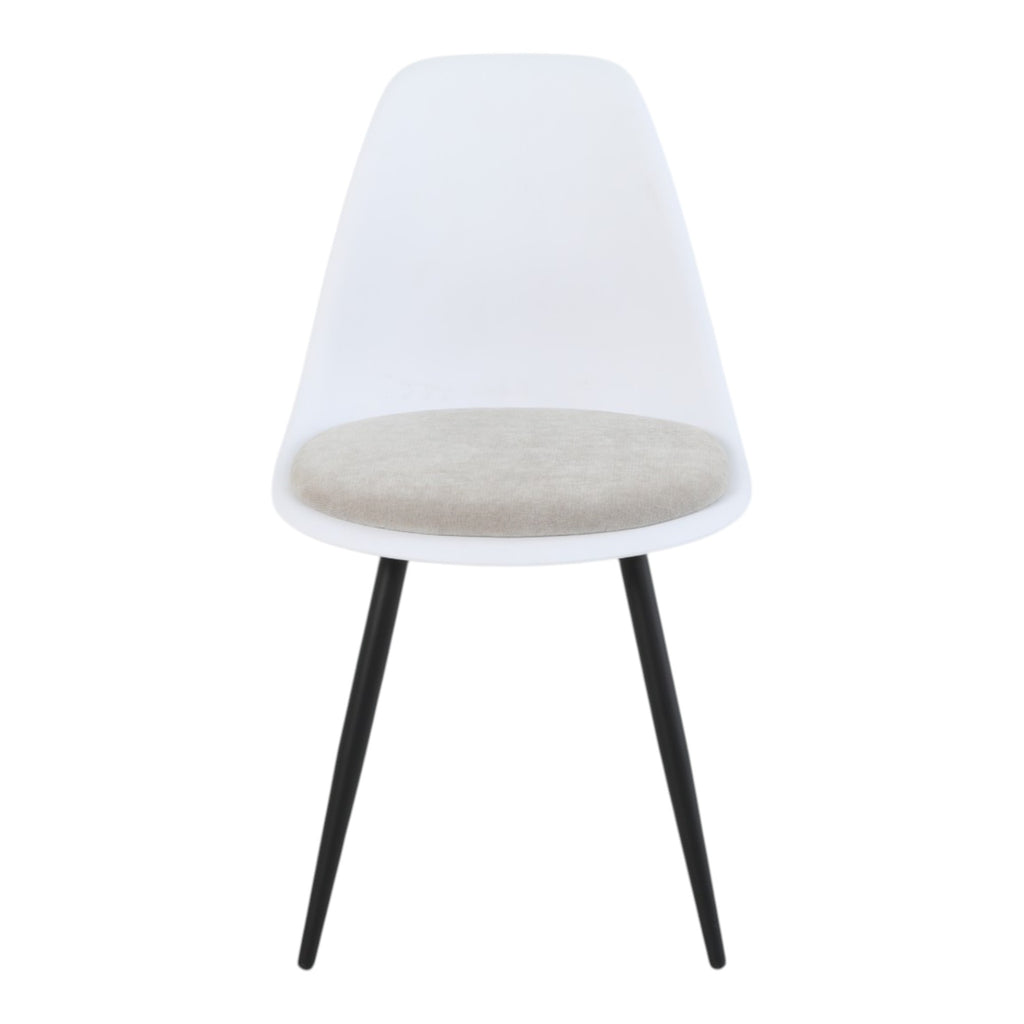 4 chaises coloris blanc assise tissu beige pieds métal noir - ALICE