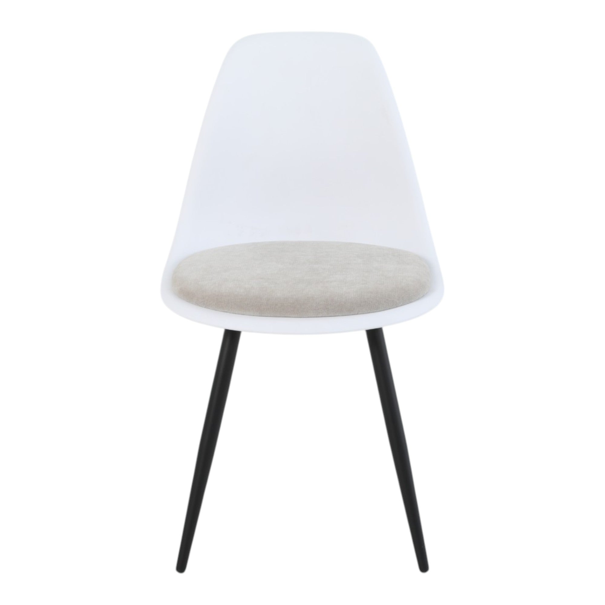 4 chaises coloris blanc assise tissu beige pieds métal noir - ALICE