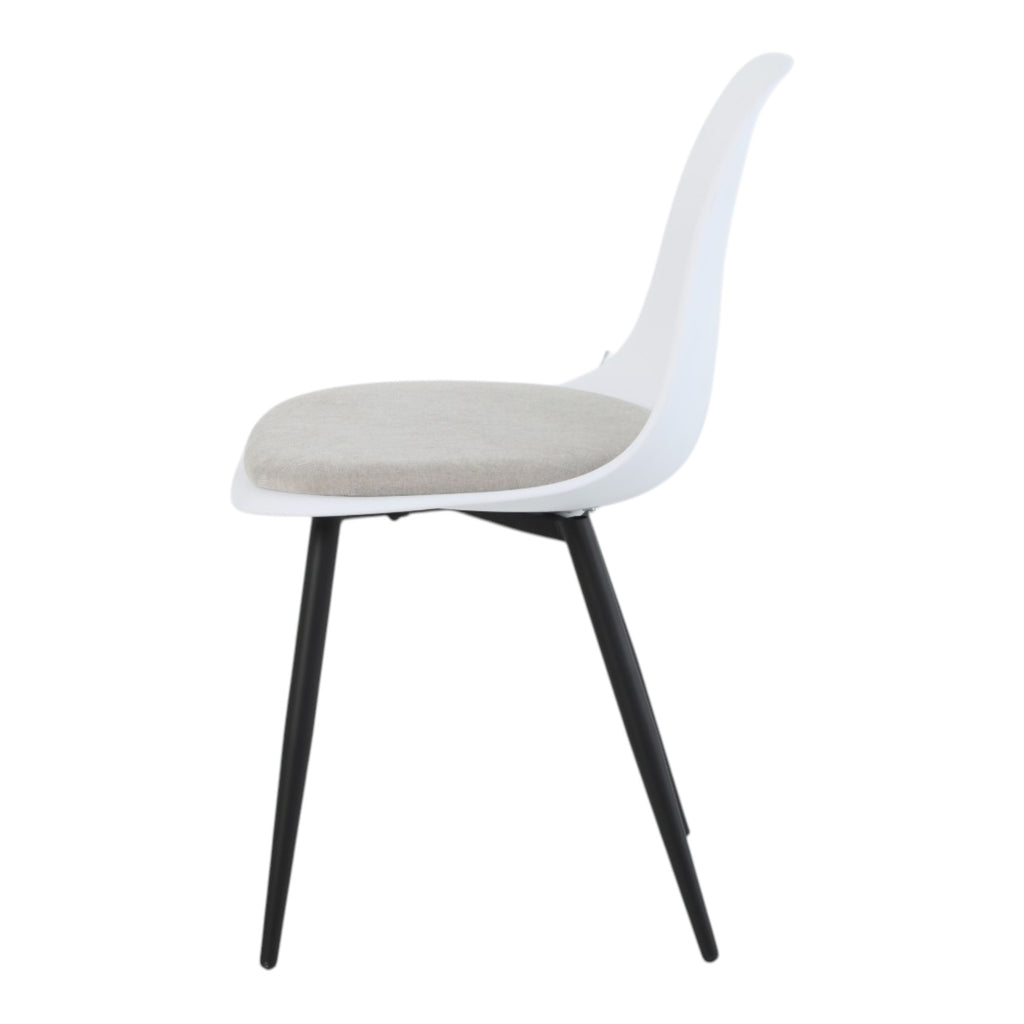 4 chaises coloris blanc assise tissu beige pieds métal noir - ALICE