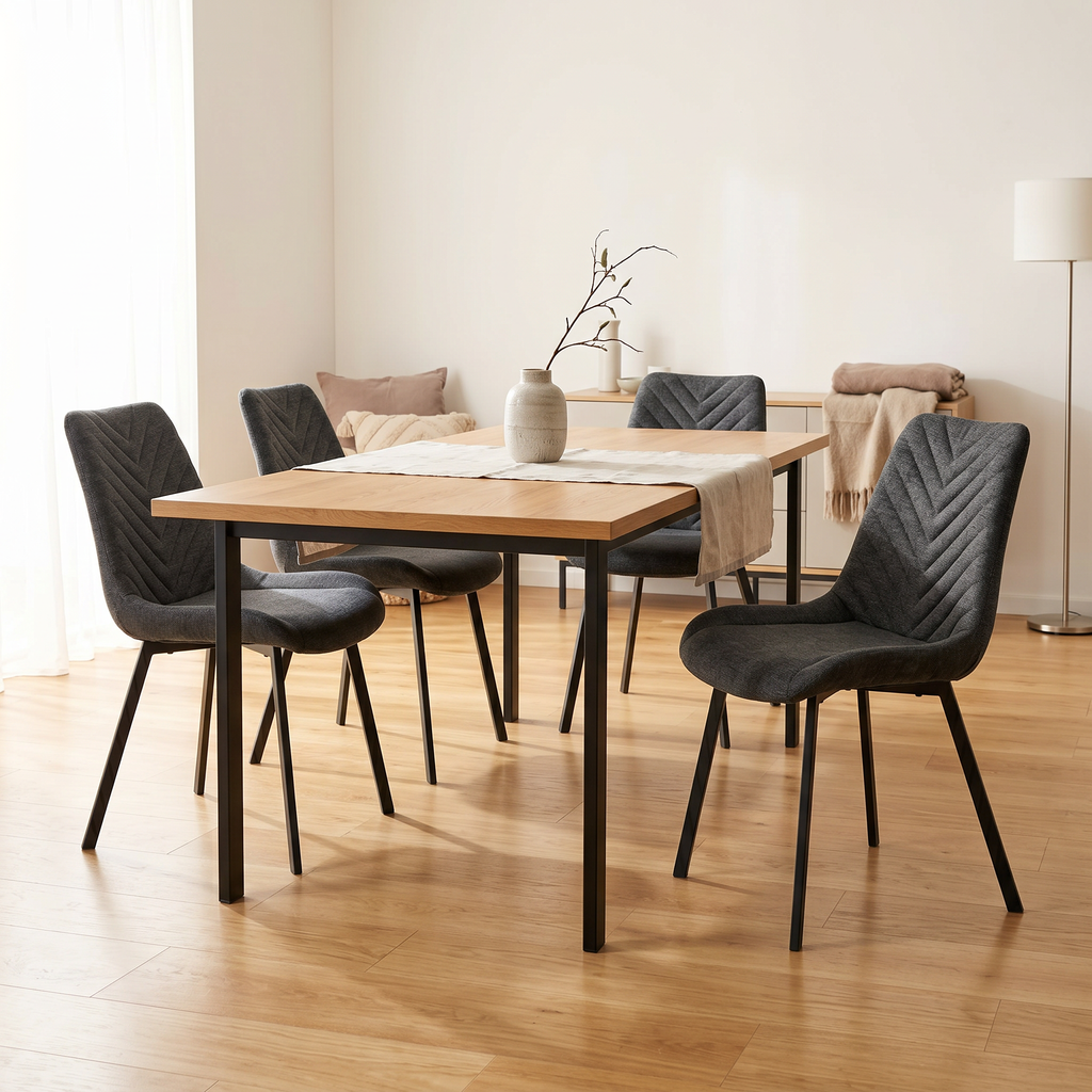 4 chaises tissu gris foncé pieds métal noir - ANGUS