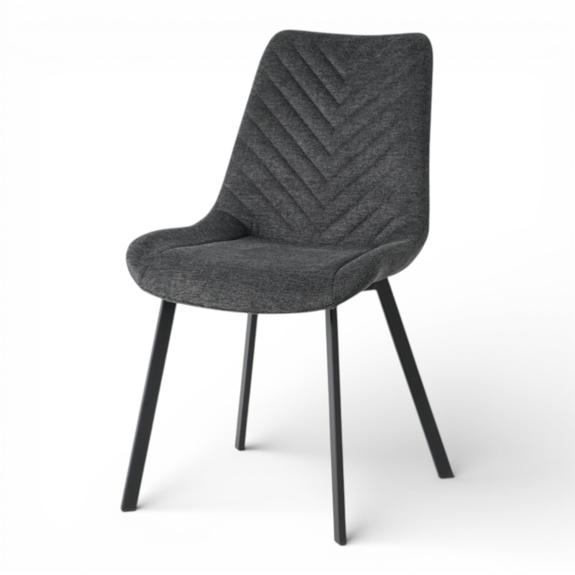 4 chaises tissu gris foncé pieds métal noir - ANGUS