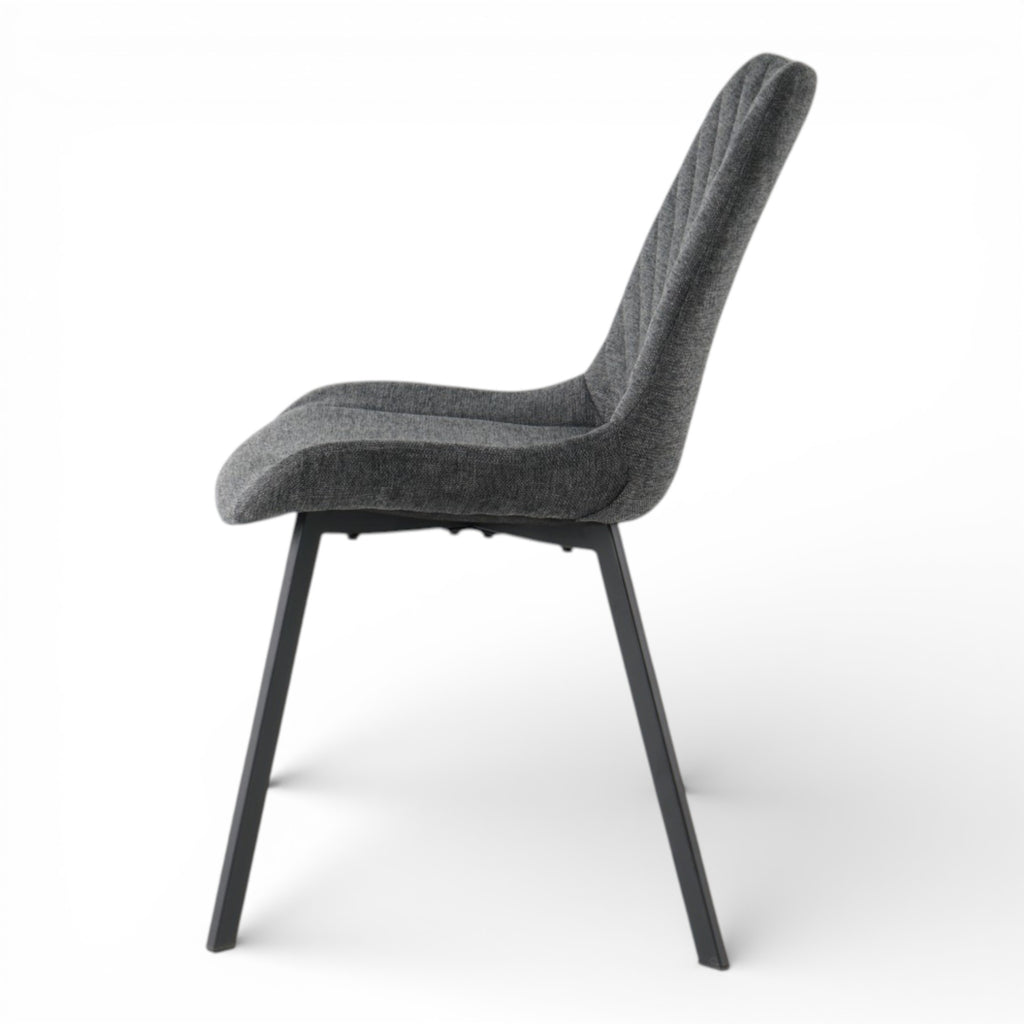4 chaises tissu gris foncé pieds métal noir - ANGUS