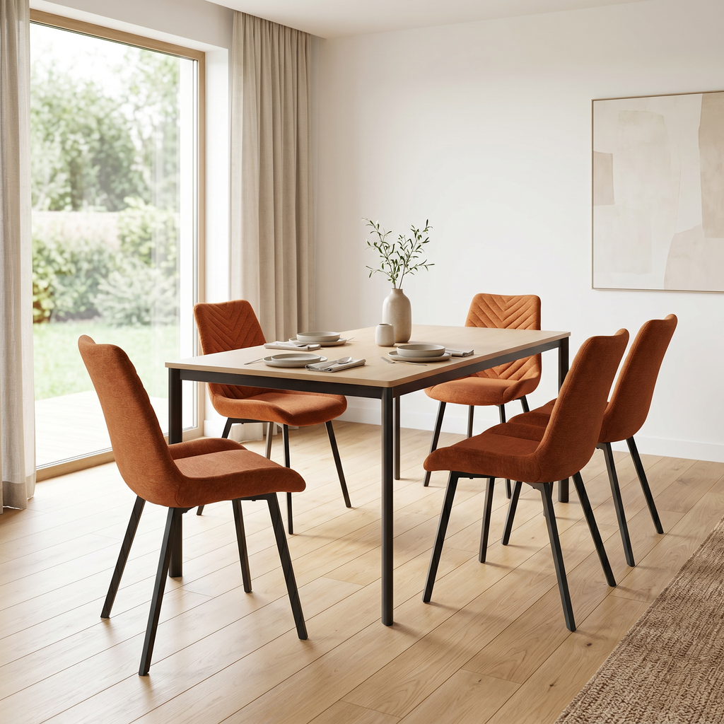 4 chaises tissu orange pieds métal noir - ANGUS