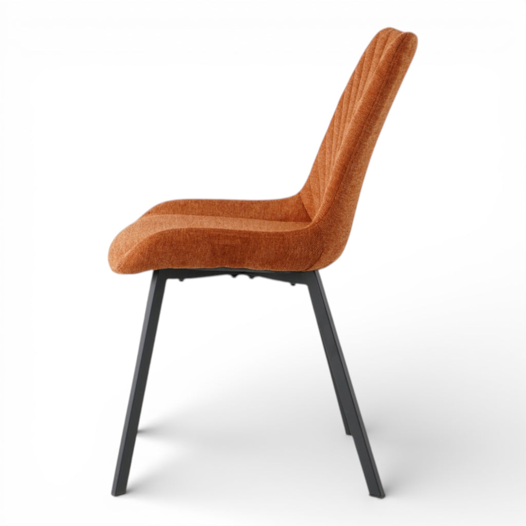 4 chaises tissu orange pieds métal noir - ANGUS