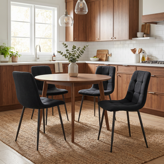 Lot de 4 chaises tissu noir pieds métal noir - CLEO