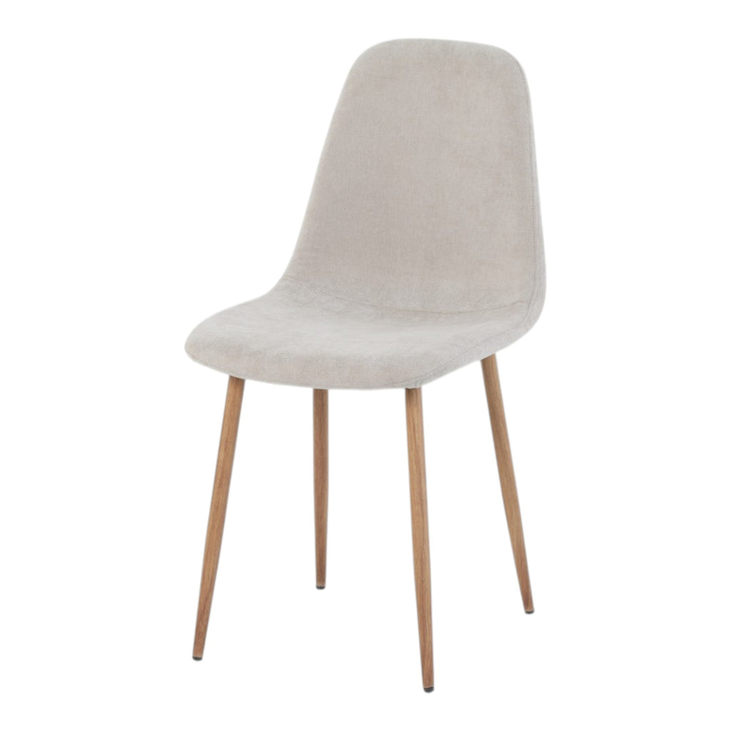 4 chaises tissu beige pieds métal imitation bois - NOAH