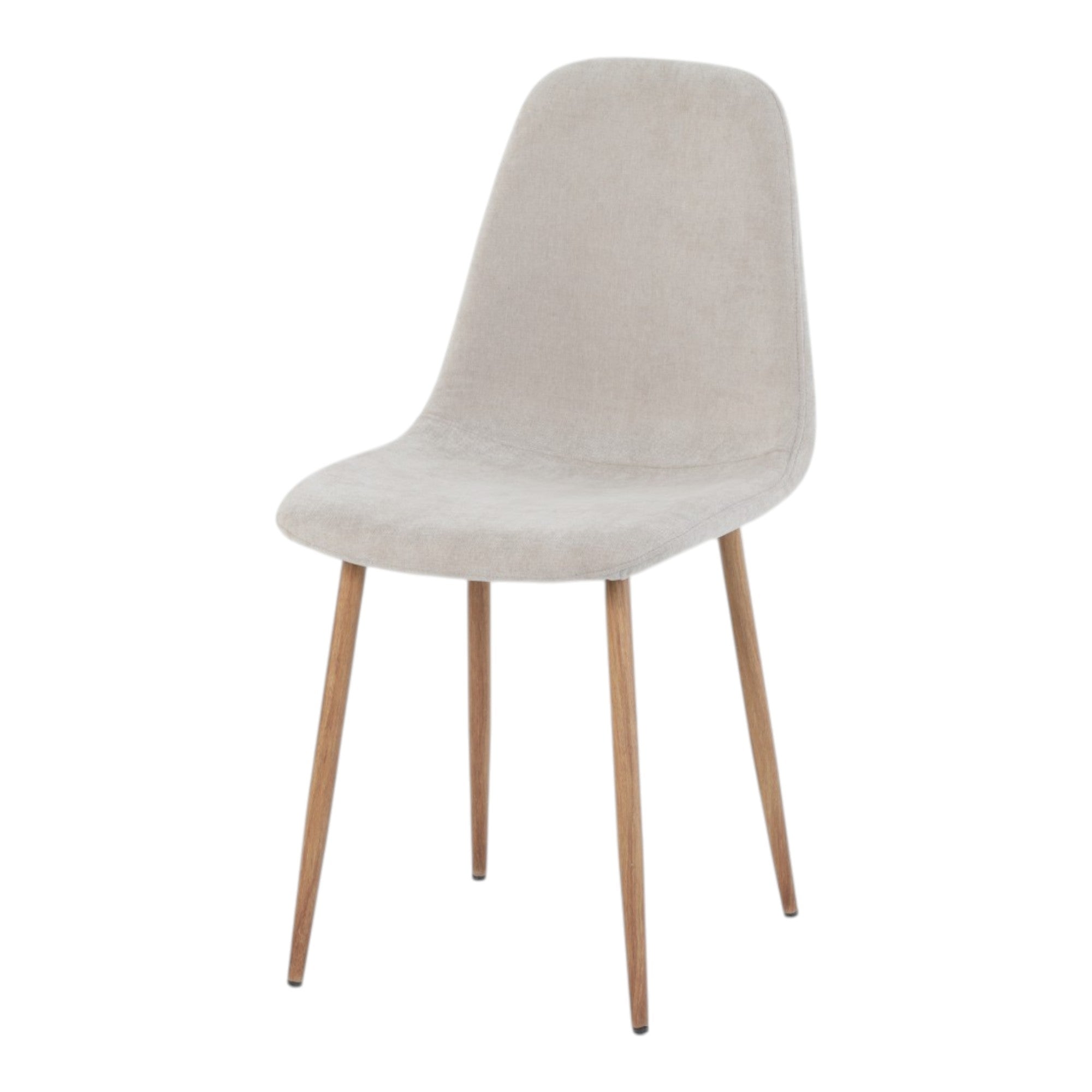 4 chaises tissu beige pieds métal imitation bois - NOAH
