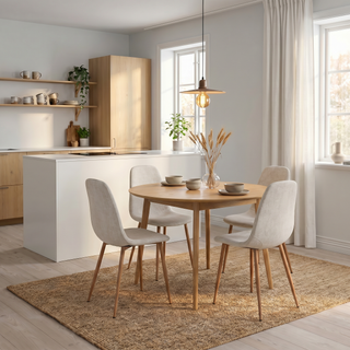 Lot de 4 chaises tissu beige pieds métal imitation bois - NOAH