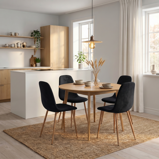 Lot de 4 chaises tissu noir pieds métal imitation bois - NOAH