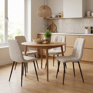Lot de 4 chaises tissu beige pieds métal noir - CLEO