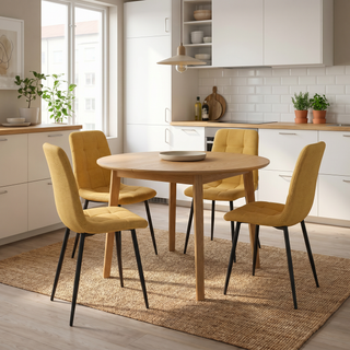 Lot de 4 chaises tissu jaune pieds métal noir - CLEO