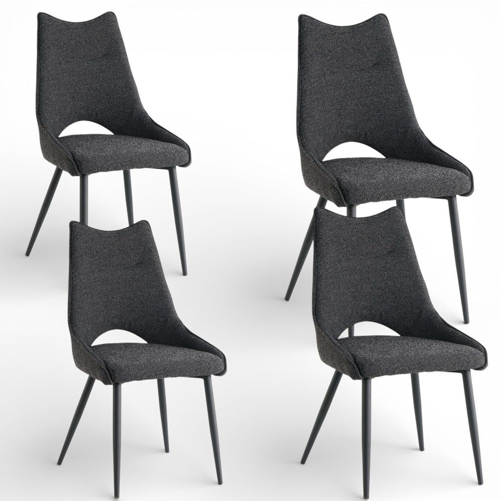 4 chaises tissu NOIR pieds métal - MAEL