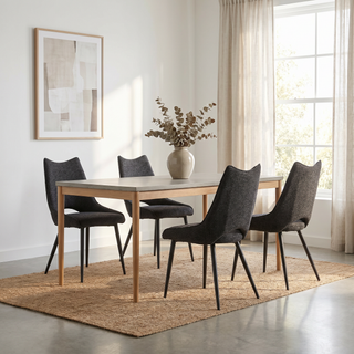 Lot de 4 chaises de salle à manger tissu noir pieds métal - MAEL